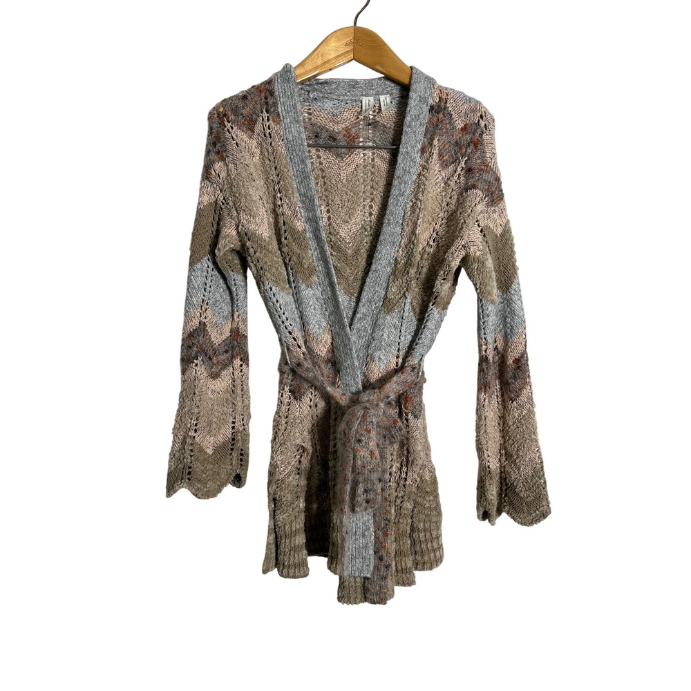 MEADOW RUE x ANTHROPOLOGIE Chevron Alpaca Wool Belted Cardigan Sweater - Picture 2 of 8